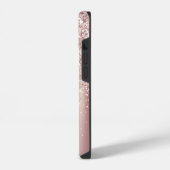 Stilvolle Rose Gold Glitzer Monogram Name Script iPhone Hülle (Linke Seite)