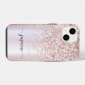 Stilvolle Rose Gold Glitzer Monogram Name Script iPhone Hülle (Rückseite (Horizontal))