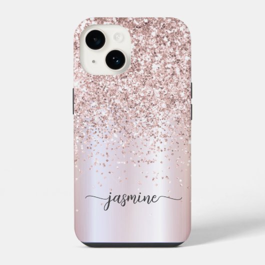 Stilvolle Rose Gold Glitzer Monogram Name Script iPhone Hülle (Rückseite)