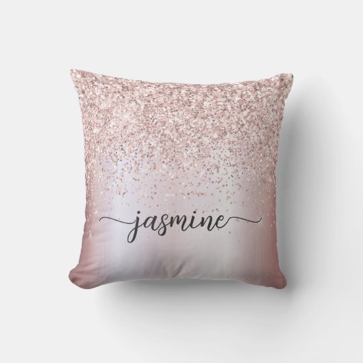 Stilvolle Rose Gold Glitzer Monogram Name Script Kissen (Vorderseite)