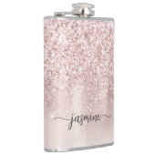 Stilvolle Rose Gold Glitzer Monogram Name Signatur Flachmann (Rechts)