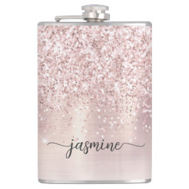 Stilvolle Rose Gold Glitzer Monogram Name Signatur Flachmann