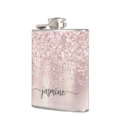 Stilvolle Rose Gold Glitzer Monogram Name Signatur Flachmann (Links)