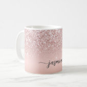 Stilvolle Rose Gold Glitzer Monogram Name Signatur Kaffeetasse (Vorderseite Links)