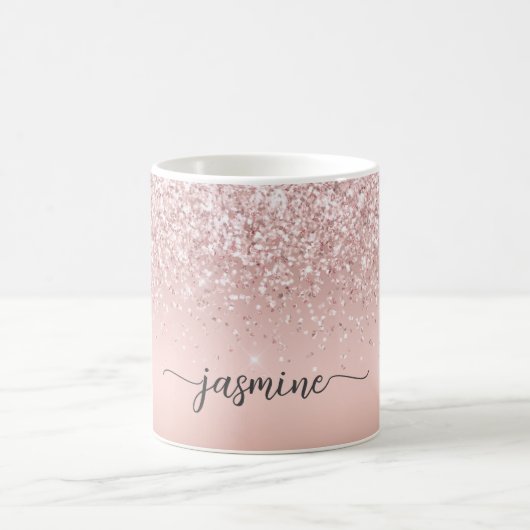 Stilvolle Rose Gold Glitzer Monogram Name Signatur Kaffeetasse (Mittel)