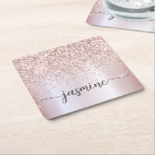 Stilvolle Rose Gold Glitzer Monogram Name Signatur Rechteckiger Pappuntersetzer (angewinkelt)