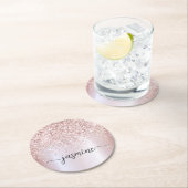 Stilvolle Rose Gold Glitzer Monogram Name Signatur Runder Pappuntersetzer (Vor Ort)