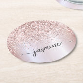 Stilvolle Rose Gold Glitzer Monogram Name Signatur Runder Pappuntersetzer (Angewinkelt)