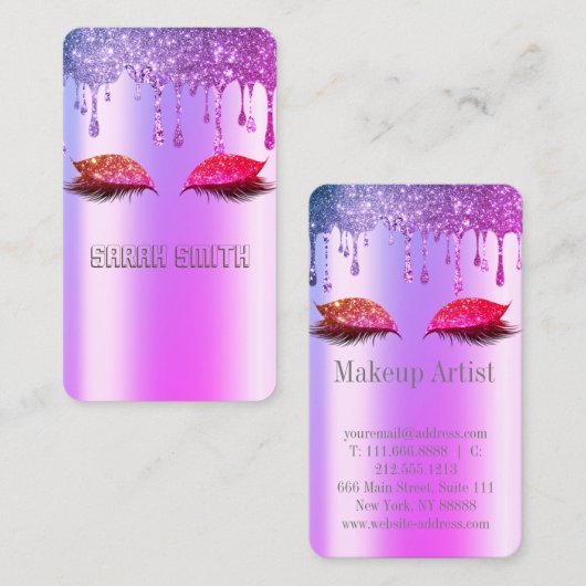 Stilvolle Rose Gold, Glitzer Tropfen Eyelashes Visitenkarte (Vorne/Hinten)