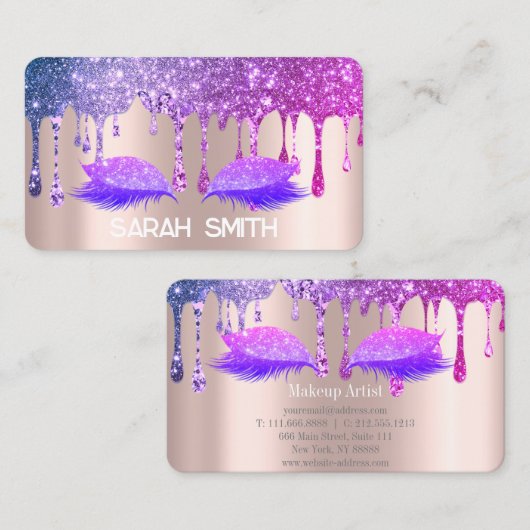 Stilvolle Rose Gold, Glitzer Tropfen Eyelashes Visitenkarte (Vorne/Hinten)