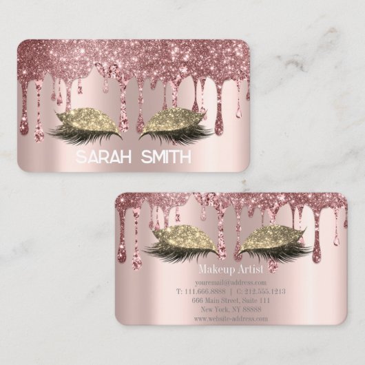 Stilvolle Rose Gold, Glitzer Tropfen Eyelashes Visitenkarte (Vorne/Hinten)