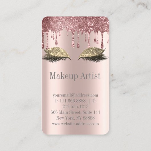 Stilvolle Rose Gold, Glitzer Tropfen Eyelashes Visitenkarte (Rückseite)