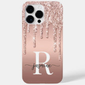 Stilvolle Rose Gold Glitzer Tropfen Metal Monogram Case-Mate iPhone Hülle (Rückseite)