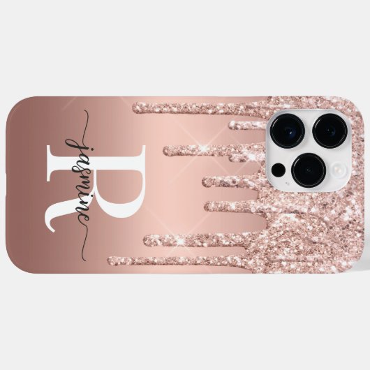 Stilvolle Rose Gold Glitzer Tropfen Metal Monogram Case-Mate iPhone Hülle (Rückseite (Horizontal))