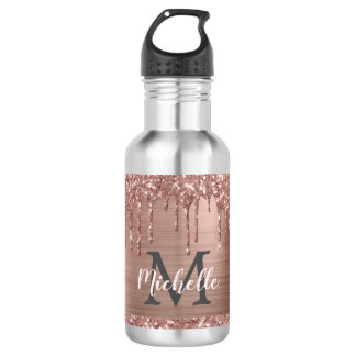 Stilvolle Rose Gold Glitzer Tropfen Mit Monogramm Edelstahlflasche