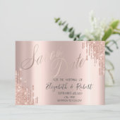Stilvolle Rose Gold Glitzer Tropfen Save the Date (Stehend Vorderseite)