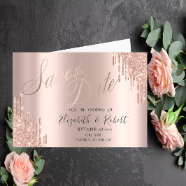 Stilvolle Rose Gold Glitzer Tropfen Save the Date