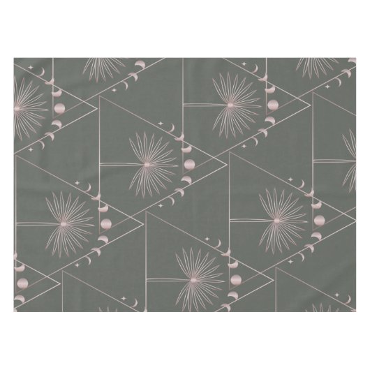 Stilvolle Rose Gold Gray Palm Leaf Moon Phases Art Tischdecke (Vorderseite (Horizontal))
