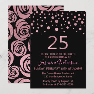 Stilvolle Rose Gold Imitats Foil 25. Geburtstagspa Einladung