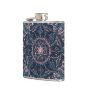 Stilvolle Rose Gold Mandala Blauer Nebel Sterne Flachmann (Links)