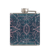 Stilvolle Rose Gold Mandala Blauer Nebel Sterne Flachmann (Rückseite)