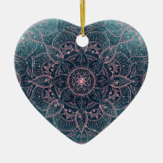 Stilvolle Rose Gold Mandala Blauer Nebel Sterne Keramik Ornament (Vorne)