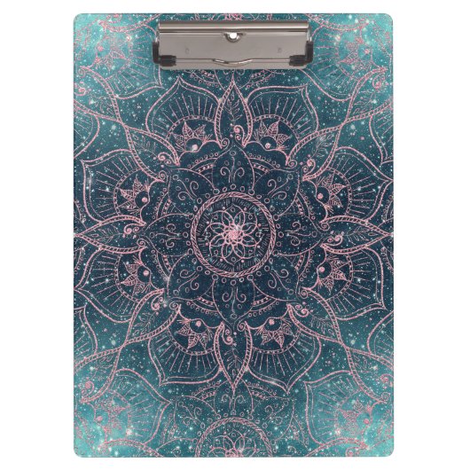 Stilvolle Rose Gold Mandala Blauer Nebel Sterne Klemmbrett (Vorderseite)