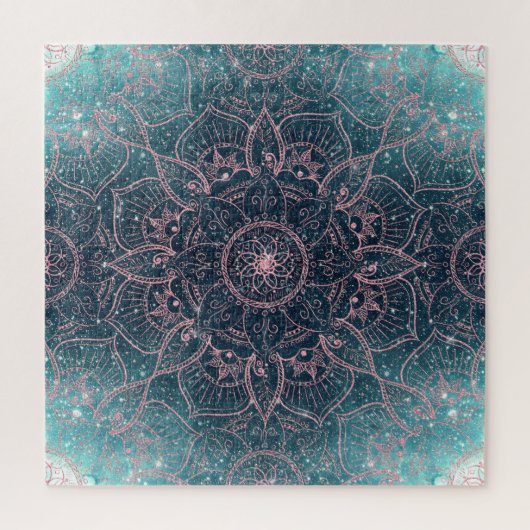 Stilvolle Rose Gold Mandala Blauer Nebel Sterne Puzzle (Vertikal)