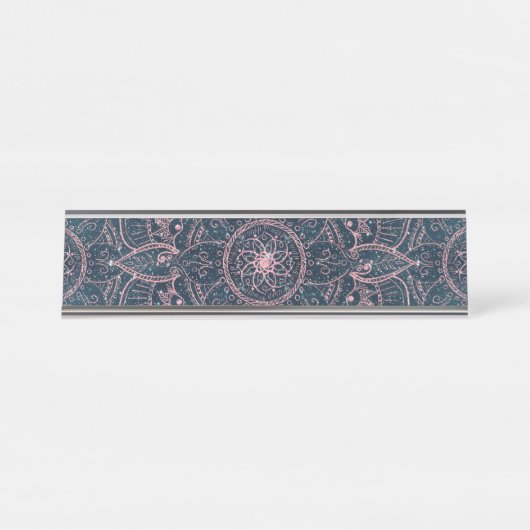 Stilvolle Rose Gold Mandala Blauer Nebel Sterne Schreibtischnamensplakette (Vorderseite )
