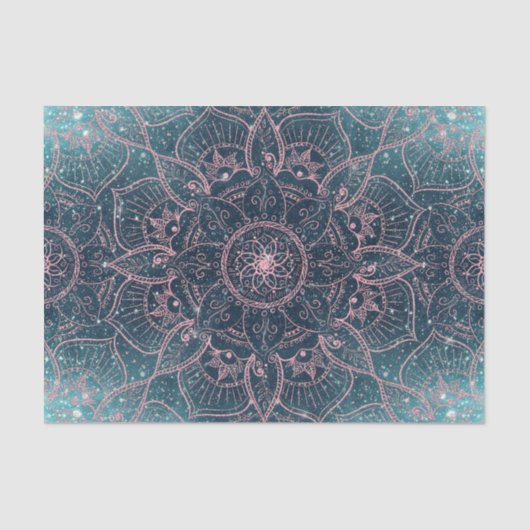 Stilvolle Rose Gold Mandala Blauer Nebel Sterne Seidenpapier (Vorderseite)