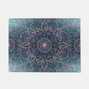 Stilvolle Rose Gold Mandala Blauer Nebel Sternende Fußmatte