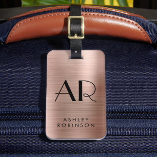 Stilvolle Rose Gold Metal Two Monogram Initial Gepäckanhänger