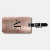 Stilvolle Rose Gold Metal Two Monogram Initial Gepäckanhänger (Vorderseite horizontal)