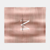 Stilvolle Rose Gold Monogram Script Brushed Metal Fleecedecke (Vorderseite (Horizontal))
