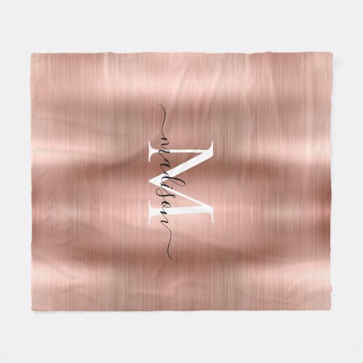 Stilvolle Rose Gold Monogram Script Brushed Metal Fleecedecke (Vorderseite (Horizontal))