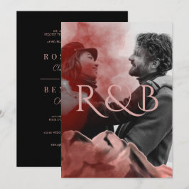 Stilvolle Rose Gold Mountains Overlay Foto Hochzei Einladung