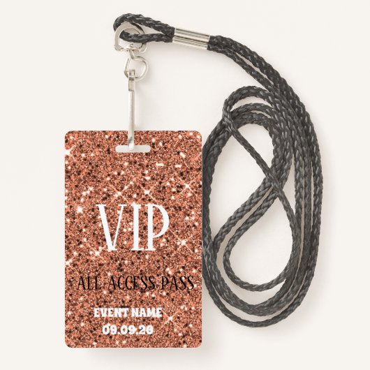 Stilvolle Rose Gold Sparkle Glitzer VIP Access Abz Ausweis (Vorderseite mit Schlüsselband)