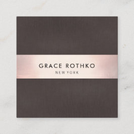Stilvolle Rose Gold Streifen Braun Linen Quadratische Visitenkarte