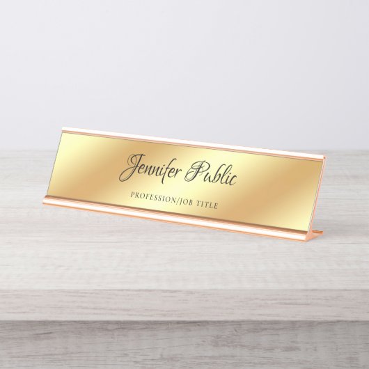 Stilvolle Rose Gold Template Handschrift Text Tren Schreibtischnamensplakette (Vorderseite )