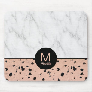 Stilvolle Rose Gold und Marmor Muster mit Monogram Mousepad