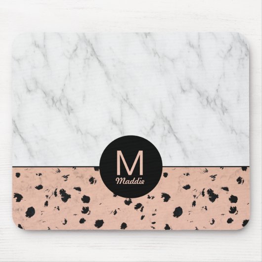 Stilvolle Rose Gold und Marmor Muster mit Monogram Mousepad (Vorne)