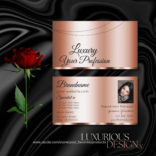 Stilvolle Rose Golden Glamour mit Foto Modern Visitenkarte