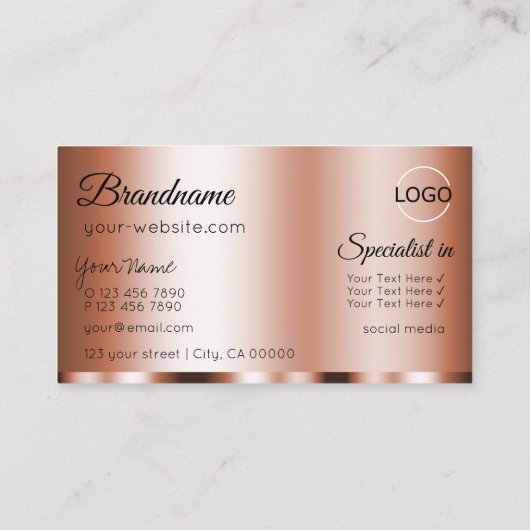 Stilvolle Rose Golden Glamour mit Logo Modern Visitenkarte (Rückseite)