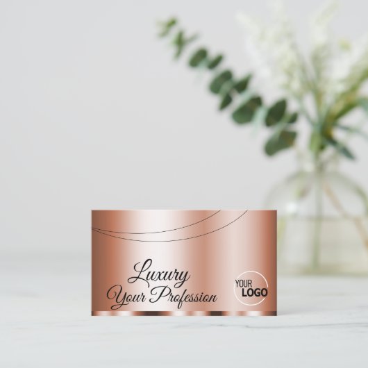 Stilvolle Rose Golden Glamour mit Logos und Foto Visitenkarte (Stehend Vorderseite)