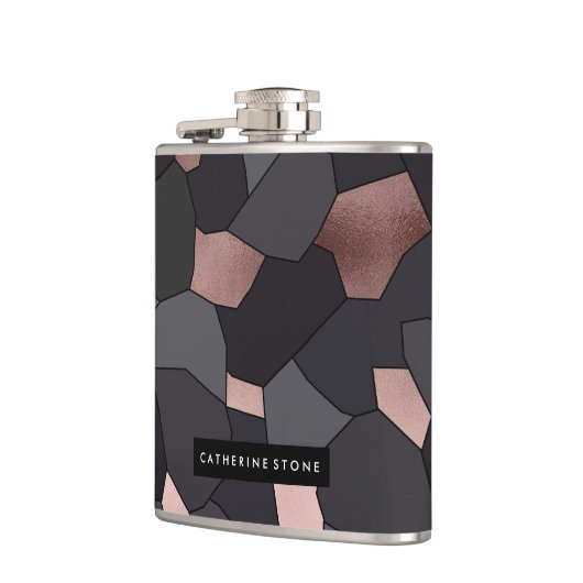 Stilvolle Rose mit grauem und schwarzem Mosaik Flachmann (Links)