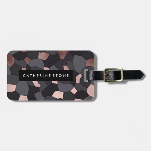 Stilvolle Rose mit grauem und schwarzem Mosaik Gepäckanhänger (Vorderseite horizontal)