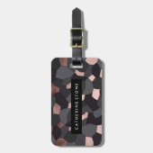 Stilvolle Rose mit grauem und schwarzem Mosaik Gepäckanhänger (Vorderseite vertikal)