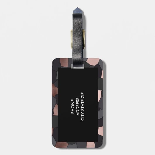 Stilvolle Rose mit grauem und schwarzem Mosaik Gepäckanhänger (Rückseite vertikal)