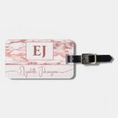 Stilvolle Rose Monogramm aus weißem Marmor Gepäckanhänger (Vorderseite horizontal)