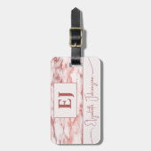 Stilvolle Rose Monogramm aus weißem Marmor Gepäckanhänger (Vorderseite vertikal)